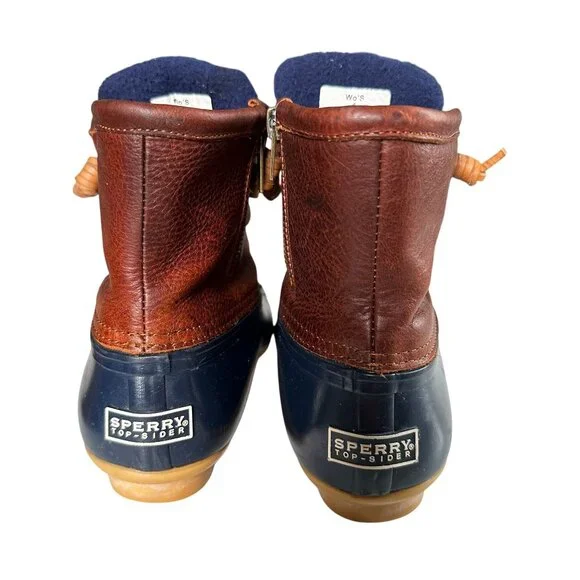 Sperry Women's Size 8 Navy Saltwater Waterproof Leather Rubber Duck Rain Boots - Picture 5 of 7